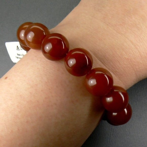 Genuine Red AGATE Round 14.0 mm Ball Bracelet - Picture 2 of 4